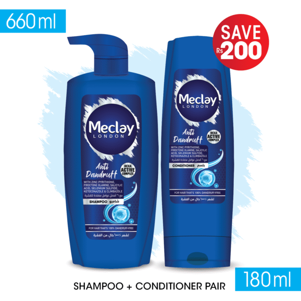 Meclay London Anti Dandruff Shampoo Blue 660ml + Conditioner Blue 180ml Pair Box - Image 2