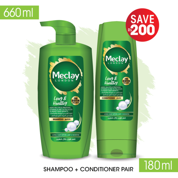 Meclay London Long & Healthy Shampoo Green 660ml + Conditioner Green 180ml Pair Box - Image 2