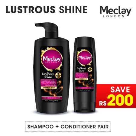 Meclay London Lustrous Shine Shampoo Black 660ml + Conditioner Black 180ml Pair Box