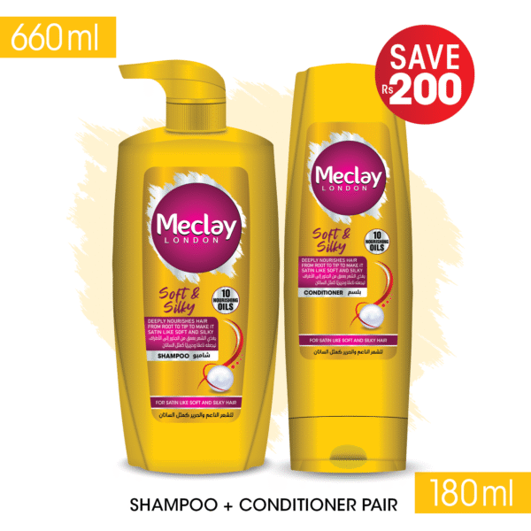 Meclay London Soft & Silky Shampoo Yellow 660ml + Conditioner Yellow 180ml Pair Box - Image 3