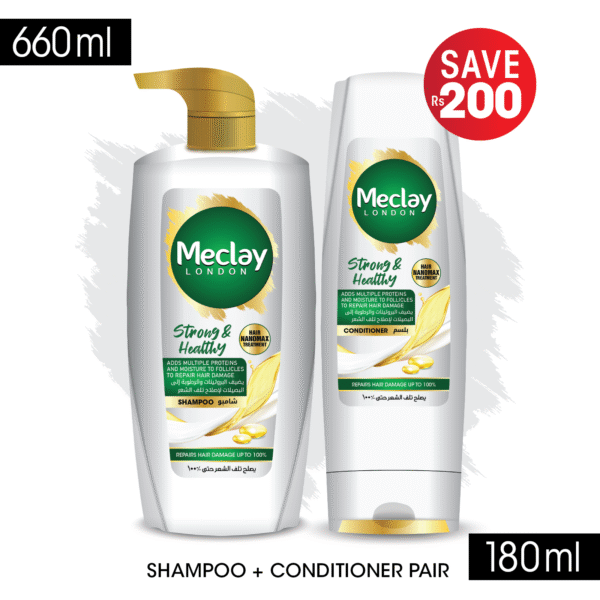 Meclay London Strong & Healthy Shampoo White 660ml + Conditioner White 180ml Pair Box - Image 2